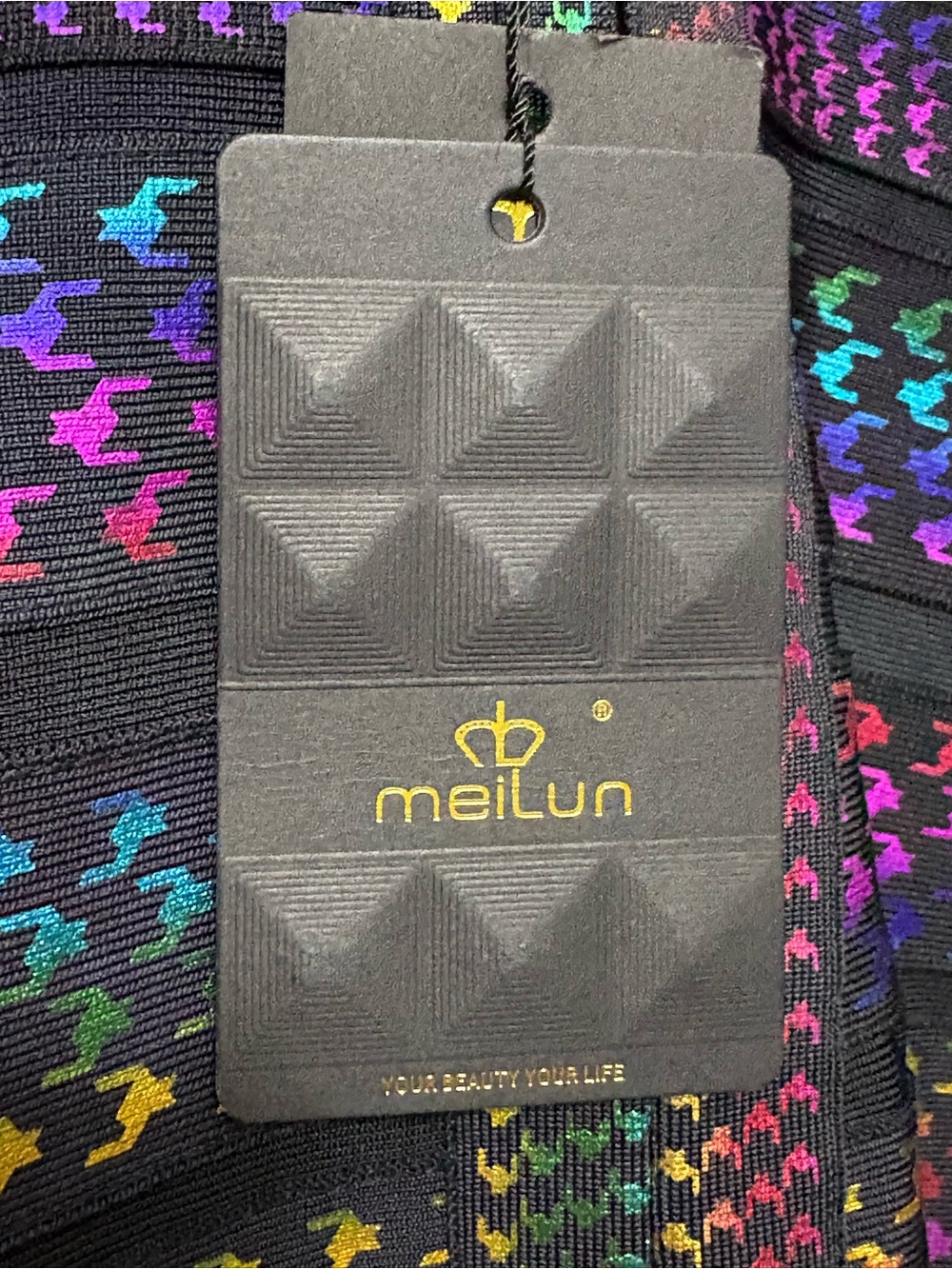 Meilun Multicolor Striped Black Bandage Bodycon Mini Dress Size Medium NWT - Picture 5 of 13